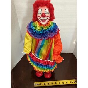 1998 Vintage Clown Doll Red Hair Rainbow Outfit vintage Face Collectible Decor